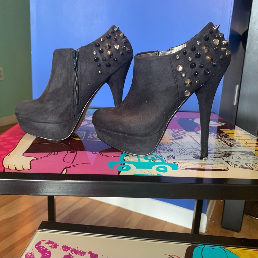 Black Studded High Heel Ankle Boots